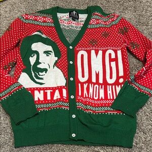 Elf Movie Christmas Sweater “OMG! I Know Him!” Red Green Cardigan Unisex M